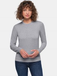 Pullover Damen aus Baumwolle in Grau mit Rundhalsausschnitt und Rippbündchen